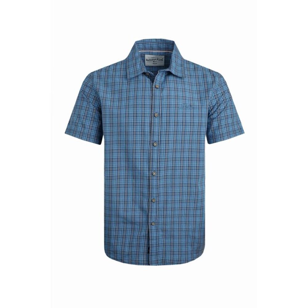 Weird Fish Mens Judd Checked Natural Cotton Short-Sleeved Shirt / Ensign Blue